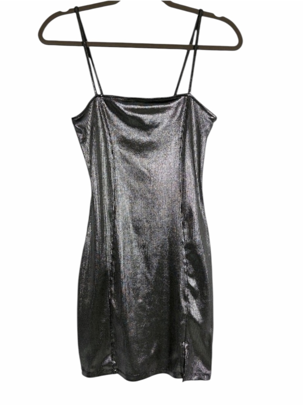 H&M Divided Metallic Silver Ribbed Bodycon Mini‎ Dress Size M
